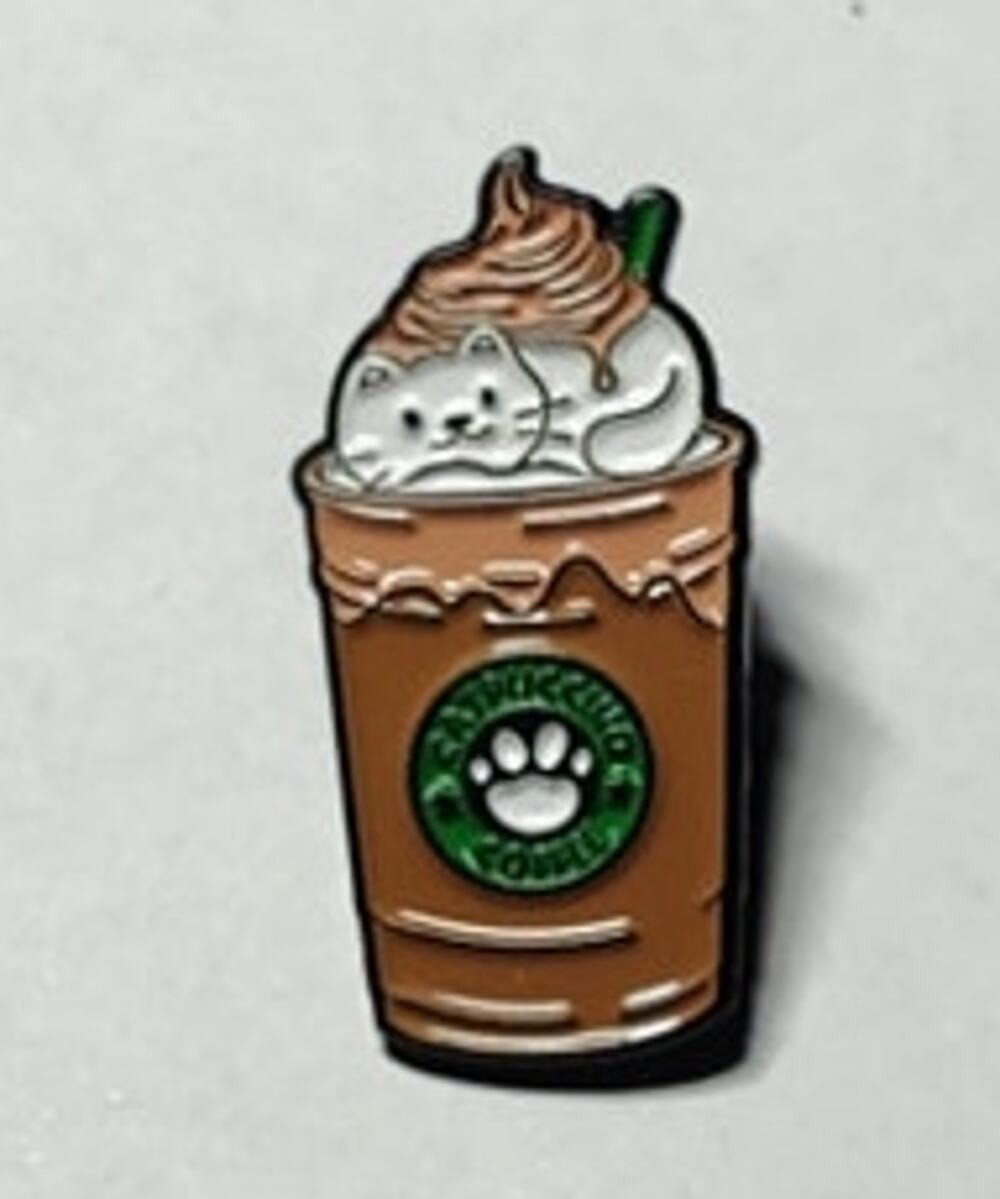 Cute Cat In A To Go Cup Pin Kitty Lapel Hat Brooch